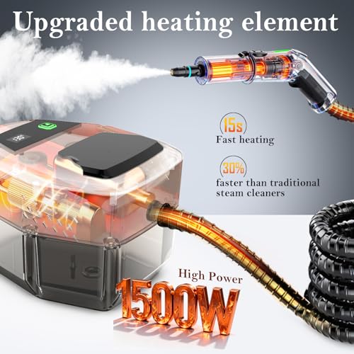 Steam Cleaner, 3-Level Adjustable Handle, 15s Heat-Up, Steamer for Cleaning With 1.8L Large Tank, Dry Burn Protection, Handheld Steam Cleaner for Home, Bathrooms, Tile,Grout,Car with 12pcs Accessories - color: Black
