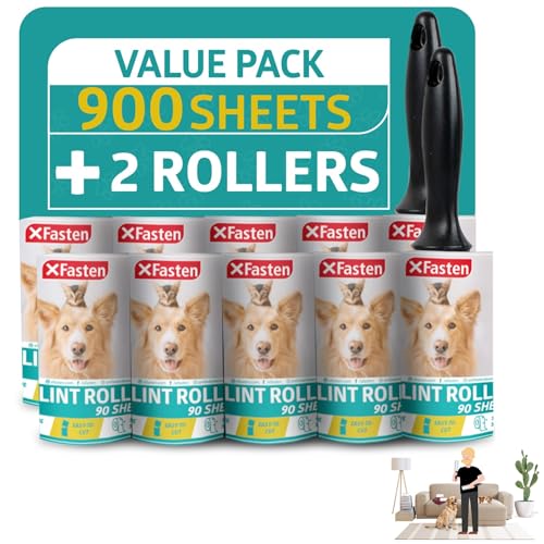 XFasten Lint Rollers for Pet Hair - Extra Sticky (900 Sheets/10 Refills/2 Upgrade Handles) Heavy Duty Portable Lint Remover Brush for Clothes, Dog Cat Furniture - size: 900 Sheets (10 Refills + 2 Handles)