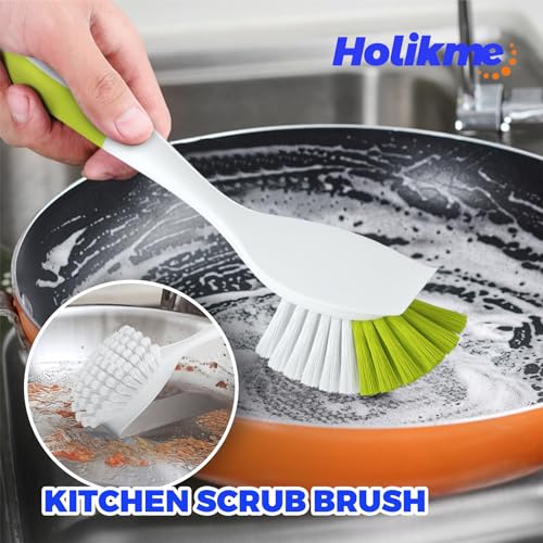 Holikme Cleaning Brush Set, Scouring Pad for Cleaning, Groove Gap Brushes for Pot, Pan, Kitchen Sink, Wire Brushes (Amarillo) - color: Amarillo