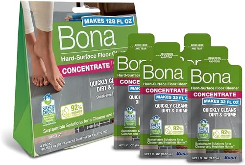Bona Multi-Surface Floor Cleaner Concentrate - 1 fl oz - 4-Pack - Residue-Free Floor Cleaning Solution for Bona Spray Mop and Spray Bottle Refill - For Stone, Tile, Laminate, and Vinyl Floors - size: 1 Fl Oz (Pack of 4)