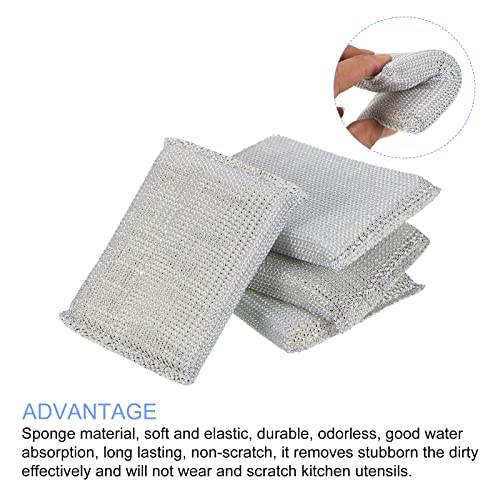 METALLIXITY Non Scratch Scrub Sponge(11 x 8.5 Cm/4.3" x 3.3") 4pcs, Dish Sponge Scouring Pads Kitchen Cleaning Sponge - for Cleaning Pots, Pans, Dish, Silver Tone