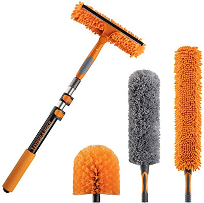 1.5-3 ft Window Squeegee with Long Handle & Dusting Kit // Car Window Cleaner Tool & Window Squeegee with Scrubber with Telescopic Extension Pole