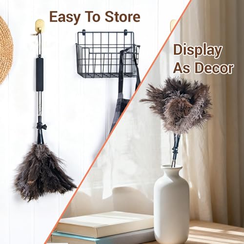 Luxury Black Curved Feather Duster, Extendable Ostrich Feather Cleaning Tool for High Ceilings, Furniture, Blinds, Walls, Soft Fluffy Long Handle Dusting(A13-Black) - color: Black-a2