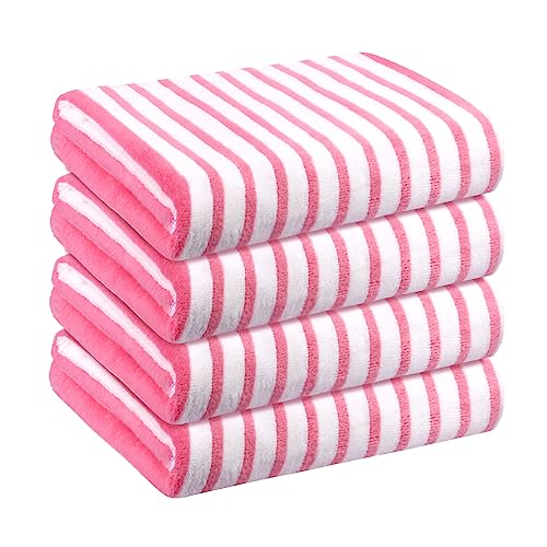 JML Microfiber Beach Towels, Bath Towel Set (4 Pack, 27" x 55") - Extra Large, Soft, Absorbent, Fast Drying, Multipurpose for Hair, Bathroom, Swimming, Fitness, Sport, Yoga -Stripe Pink - color: Stripe Pink, size: 4 Pack-27" x 55"