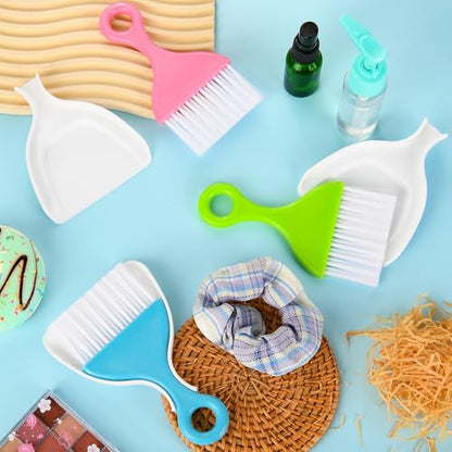 3 Pcs Mini Dustpan and Brush Set, Small Hand Broom and Dust Pan Set, Portable Cleaning Tool for Desktop, Keyboard, Sofa, Car, Kitchen, 3 Colors