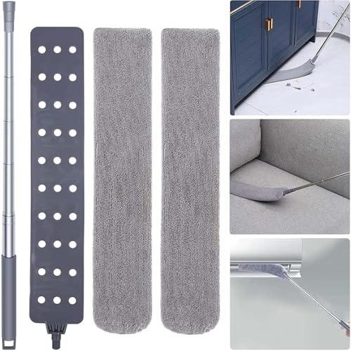 Retractable Gap Dust Cleaner with Extension Pole, Cleaning Tools with 2 Microfiber Dusting Cloths, Washable Extendable Long Handle Gap Dusters for Sofa Bed Furniture Bottom (2pcs Duster Cloths)