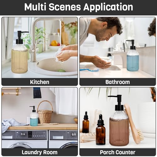 2 Pack Glass Soap Dispenser with Pump, 13.5oz Refillable Soap Dispensers with Vertical Stripe for Hand Wash & Dish Wash, Elegant Bathroom Soap Dispenser for Dishwashing Liquid, Lotion - color: Clear