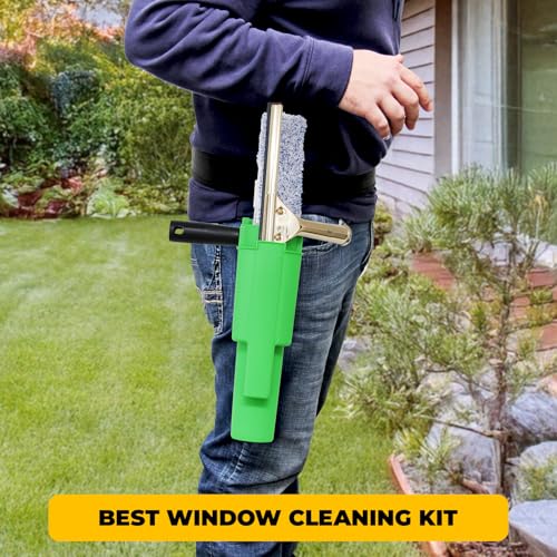 Window Cleaning Side Bucket On a Belt Holster Holds 3 Squeegees and a Washer - color: Green W/Tools