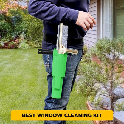 Window Cleaning Side Bucket On a Belt Holster Holds 3 Squeegees and a Washer - color: Green W/Tools