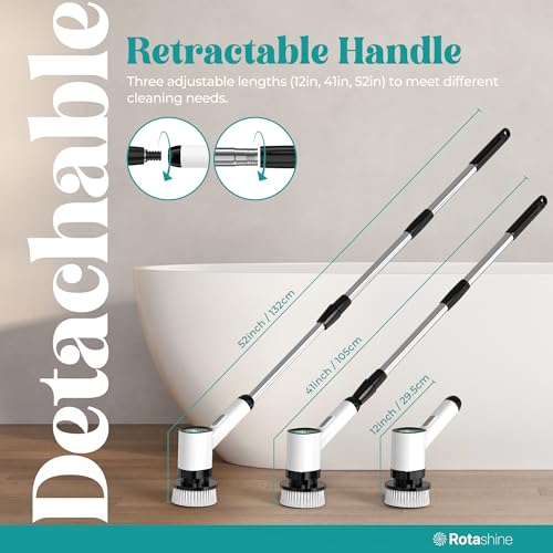 Electric Spin Scrubber - Electric Scrubber for Cleaning with 7 Replaceable Heads - Full-Body Waterproof Tub Scrubber with Long Handle - Electric Brush Cleaner for Bathroom