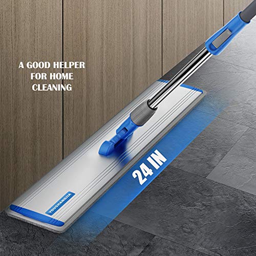 Microfiber Wet Mops 24 in Heavy Duty Flat Floor Mop Adjustable Handle with 4 Washable Mop Clothes - size: 24 IN