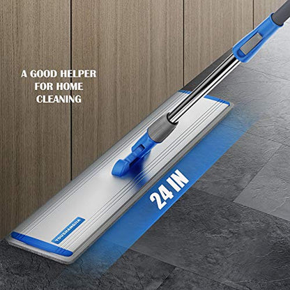 Microfiber Wet Mops 24 in Heavy Duty Flat Floor Mop Adjustable Handle with 4 Washable Mop Clothes - size: 24 IN
