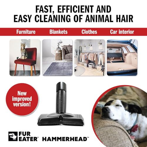 Hammerhead Pet Hair Remover Vacuum Attachment, Rubber Brush | Wide Lamellae Head, Dog & Cat Hair, Сouch, Carpet & Upholstery, Vacuum or Hand Use, Fits 1-1/4, 1-3/8 & 1-1/2 in Round Hoses - color: Newer Model