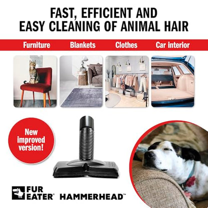 Hammerhead Pet Hair Remover Vacuum Attachment, Rubber Brush | Wide Lamellae Head, Dog & Cat Hair, Сouch, Carpet & Upholstery, Vacuum or Hand Use, Fits 1-1/4, 1-3/8 & 1-1/2 in Round Hoses - color: Newer Model