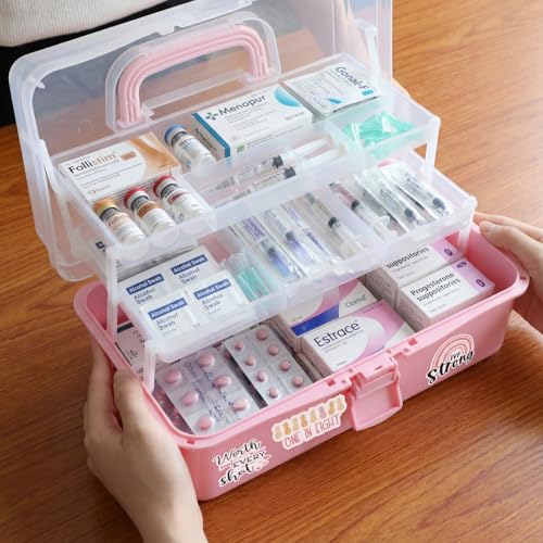 Mifoci Pink IVF Medication Organizer Gift Caddy 3-Layer Plastic Dividing Storage Box with Spacers IVF Meds Must Haves Organize Supplies Womens Home Utility Box - color: Pink