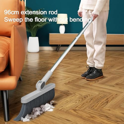 Broom and Dustpan Set, Long Handle Standing Broom with Self-Cleaning Comb Teeth, Heavy Duty Broom Dustpan Combo for Home Kitchen Office Floor Pet Hair Cleaning (White) - color: White