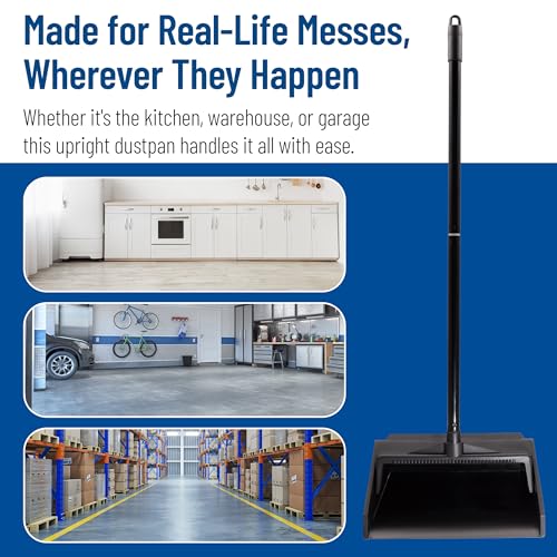 Carlisle FoodService Products Standing Dustpan – Dust Pan with Handle, Serrated Edge, Pivoting Pan Design, for Home, Kitchen, Lobby, or Office, 30 Inch Plastic, Black - style: 2-Piece Handle