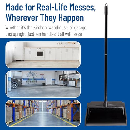 Carlisle FoodService Products Standing Dustpan – Dust Pan with Handle, Serrated Edge, Pivoting Pan Design, for Home, Kitchen, Lobby, or Office, 30 Inch Plastic, Black - style: 2-Piece Handle