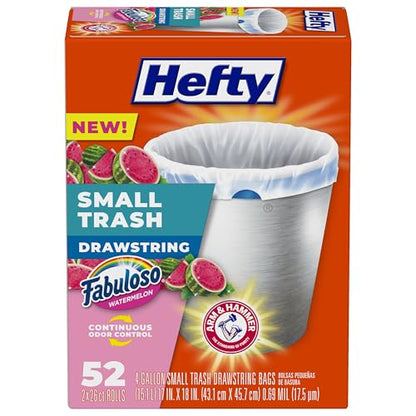 Hefty Small Trash Bags, Fabuloso Watermelon Scent, 4 Gallon, 52 Count - color: White, size: 1 Count (Pack of 52)