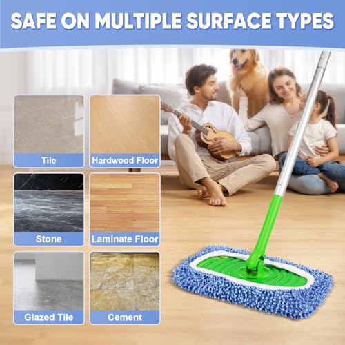 6 Pack Reusable Mop Pads Compatible with Swiffer Sweeper, Chenille Mop Refill Pads, Dry & Wet Mopping Cloths for Floor Cleaning -Blue - color: Blue