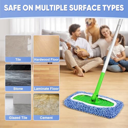6 Pack Reusable Mop Pads Compatible with Swiffer Sweeper, Chenille Mop Refill Pads, Dry & Wet Mopping Cloths for Floor Cleaning -Blue - color: Blue