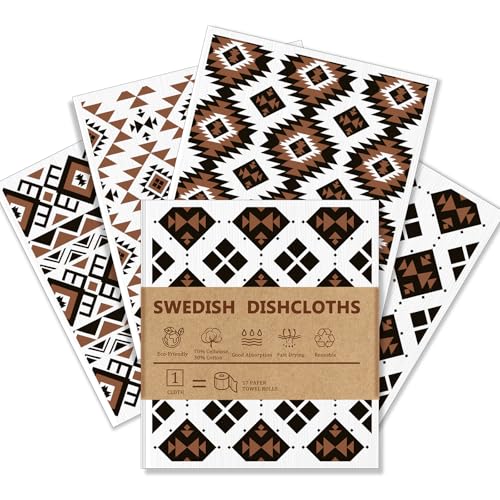 Swedish Dishcloths for Kitchen - 4 Pack Western Aztec Vintage Themed Reusable Paper Towels, Non-Scratch Cellulose Cloths, No Odor, Biodegradable Cleaning Cloths - color: Western Aztec - 2