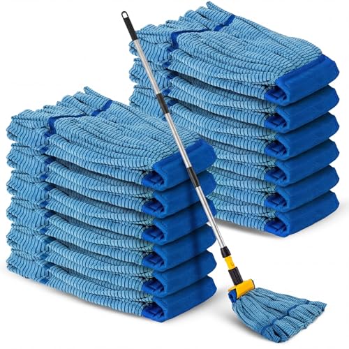 Hushee 6 Pack Large Microfiber Tube Mop Heads 18 oz Heavy Duty Commercial Industrial Wet Mop Head Refill Reusable Machine Washable Looped End Mopheads for Hardwood, Tile, Laminate Floors (Blue) - color: Blue