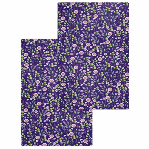 Purple Green Botanical Hand Towels Set,Waffle Weave Kitchen Towels 2 Pieces,Country Watercolor Flower Leaves Microfiber Hair Face Bath Tea Towel Absorbent Quick Drying Cleaning Dish Cloths,15.7"x23.6" - color: Grass Green Light Pink Dark Purple, size: 2PC