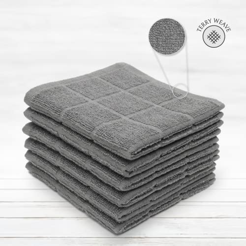 100% Cotton Terry Dish Cloth & Dish Towel, 6 Pack, Super Soft and Absorbent Kitchen Towels, Perfect for Kitchen Cleaning and Dish Washing (Grey 6 Pack) - color: Grey 6 Pack