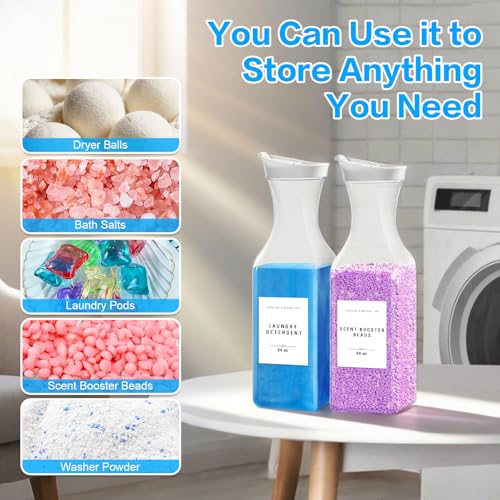 Laundry Detergent Dispenser Bottle 54oz with Waterproof Label for Laundry Detergent Soap Fabric Softener Scent Booster Beads, Sturdy PET Plastic Bottle, 2 Pack White - color: 2 Pack 54oz-White Square Bottle