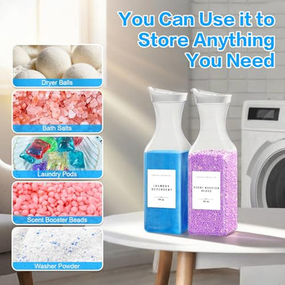Laundry Detergent Dispenser Bottle 54oz with Waterproof Label for Laundry Detergent Soap Fabric Softener Scent Booster Beads, Sturdy PET Plastic Bottle, 2 Pack White - color: 2 Pack 54oz-White Square Bottle