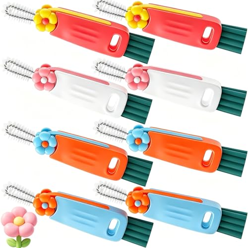 3 in 1 Cup Lid Cleaning Brush, 8PCS Multifunctional Crevice Cleaning Brush for Tumbler Water Bottle Lid, Deep Clean Tool for Home Kitchen, Red, Blue, White, Orange - color: Red, Blue, White, Orange(8pcs Flower)