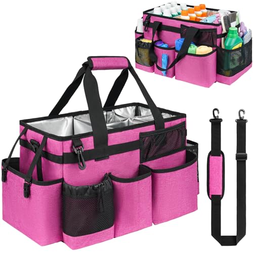 Cleaning Caddy Bag, Large Cleaning Supplies Organizer for Housekeepers, Housekeeping Caddy with Handle and Detachable Padded Cushion, Pink - color: Pink, size: Large