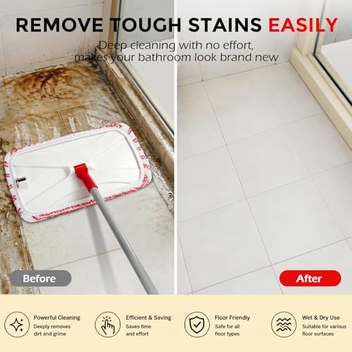 OZD Flat Mops for Floor Cleaning , with 5 Reusable 16x9in Dual-Fiber Mop Heads, Remove Stubborn Stains, Wet and Dry Use, Suitable for Hardwood, Tile, Laminate Flooring etc, Red