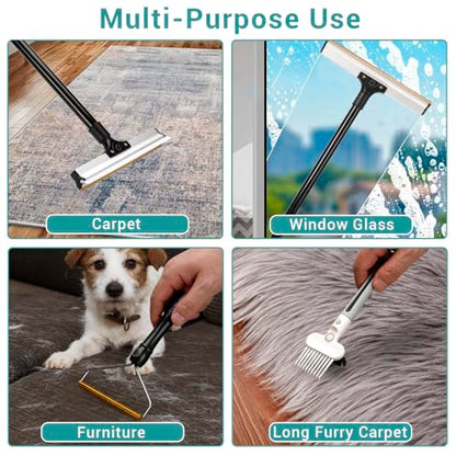 62" Carpet Rake for Pet Hair Removal – Adjustable Carpet Broom Bundle with Carpet Scraper & Hair Picker, Pet Hair Removal Tool for Dog & Cat Hair, Rug Rake Carpet Brush for Furniture & Carpets