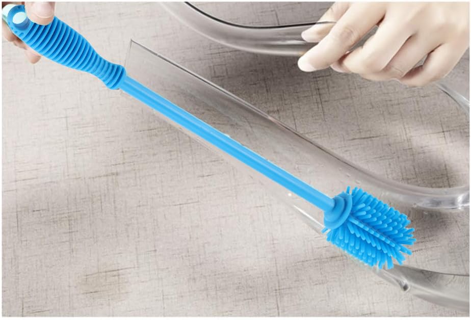 Silicone Bottle Cleaning Brush with Long Handle, BPA Free 12.5" Water Bottle Cleaner for Baby Bottles, Hydro Flask, Sports Bottle, Vase, Glassware, Perfect for Smaller Diameter Bottle Openings