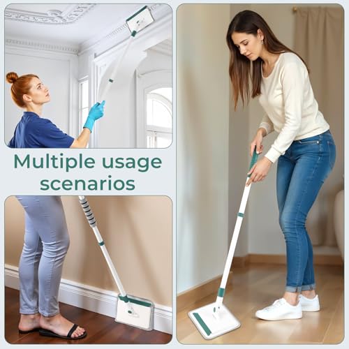 Baseboard Cleaner Tool with Handle, 60" Extendable Long Handle Baseboard Cleaner with 5 Reusable Pads for Baseboards Cleaning, Ceiling, Wall, Floor, Bathroom, Kitchen - size: Green