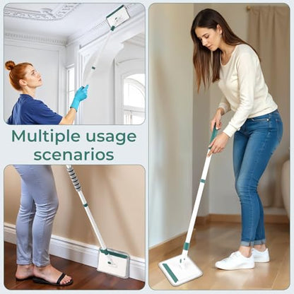 Baseboard Cleaner Tool with Handle, 60" Extendable Long Handle Baseboard Cleaner with 5 Reusable Pads for Baseboards Cleaning, Ceiling, Wall, Floor, Bathroom, Kitchen - size: Green