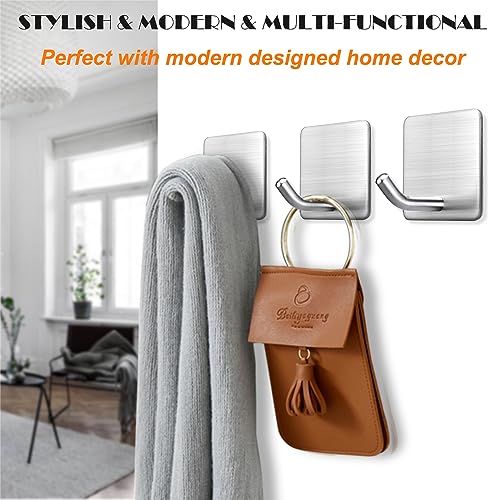 FOTYRIG Heavy Duty Adhesive Towel Hooks Stick on Towel Hanger Wall Holder Waterproof Stainless Steel Sticky Hooks for Hanging Bathroom Kitchen Home-4 Packs - color: 1-Silver