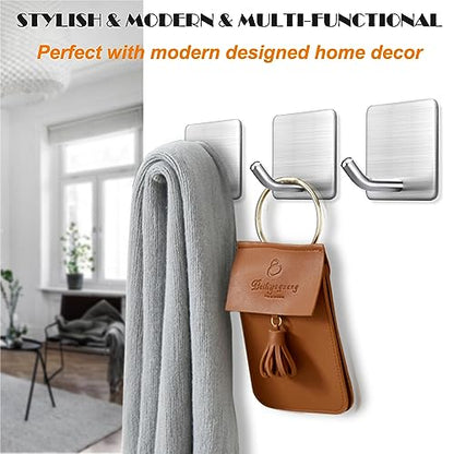 FOTYRIG Heavy Duty Adhesive Towel Hooks Stick on Towel Hanger Wall Holder Waterproof Stainless Steel Sticky Hooks for Hanging Bathroom Kitchen Home-4 Packs - color: 1-Silver