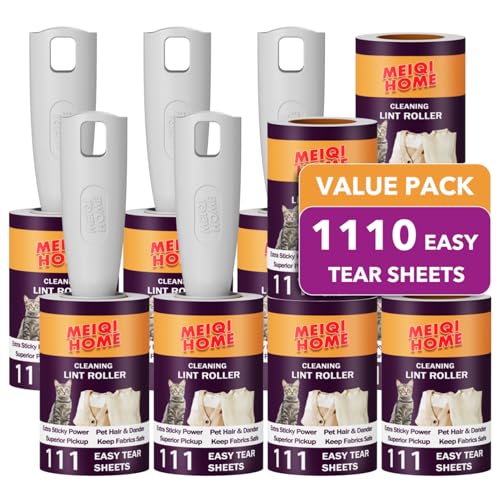 MEIQIHOME Lint Rollers for Pet Hair Extra Sticky, 1110 Sheets Mega Value Set Lint Roller with 5 Upgraded Handles, 10 Rollers Portable Pet Lint Roller for Clothes, Furniture, Dog & Cat Hair Removal - size: 1110 SHEETS