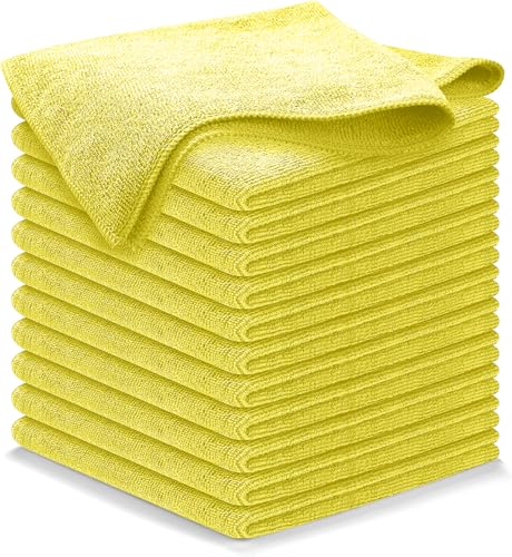 USANOOKS Microfiber Cleaning Cloth Yellow - 12 Pcs 12.5"x12.5" - High Performance - 1200 Washes, Ultra Absorbent Towels Weave Grime & Liquid for Streak-Free Mirror Shine - Car Washing Cloth - color: Yellow, size: Pack of 12