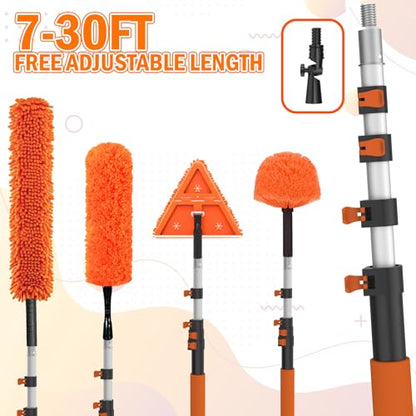 LAANPOLE 36FT Reach Dusters for Cleaning, Ceiling Fan Cleaner Duster with Extension Pole, Wall and Baseboard Cleaner Mop with Handle for Window Cobweb Fan Blade and High Ceiling - size: 30FT