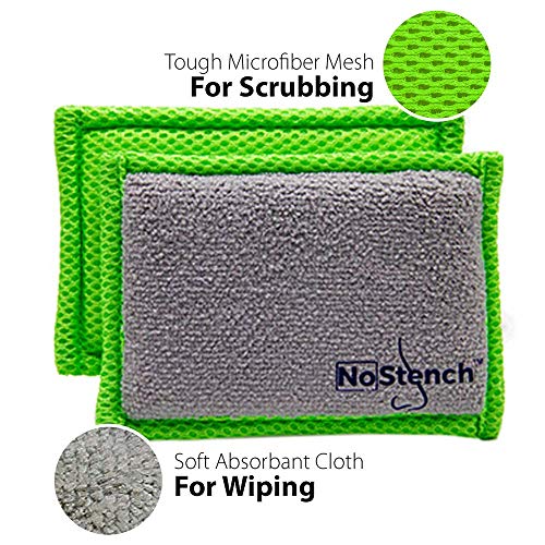 NoStench Washable Kitchen Sponges, Microfiber Dish Sponges, 4 Pack | Non-Scratch, Machine Washable Reusable Sponge for Dishes, Pots, Pans, Stainless Steel and Non-Stick Cookware