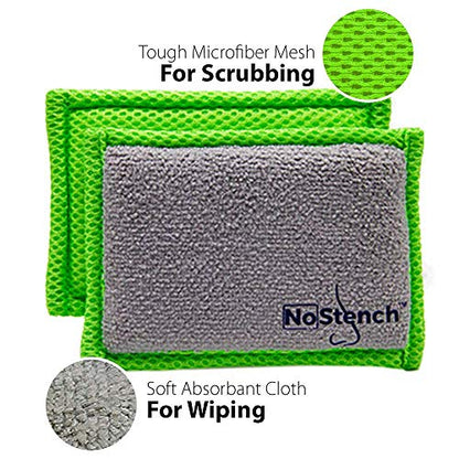 NoStench Washable Kitchen Sponges, Microfiber Dish Sponges, 4 Pack | Non-Scratch, Machine Washable Reusable Sponge for Dishes, Pots, Pans, Stainless Steel and Non-Stick Cookware