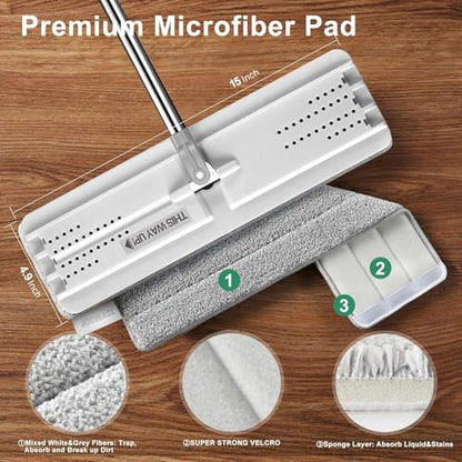JOYMOOP Mop and Bucket Set, Dust Mops for Floor Cleaning, Wall Mop with 2 Microfiber Mop Head Replacement - size: Bucket #22 - 50" Mop + 2 Grey Mop Pads