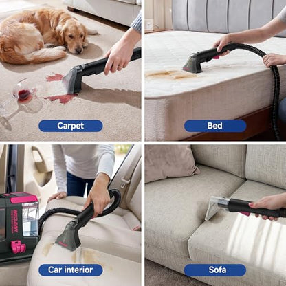 WECLEAN C5 Portable Carpet Cleaner Upholstery Deep Cleaner, Deep Cleaning for Carpet,Car Couch, with Deep Cleaning Solution,Blackpink - color: Black pink