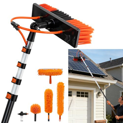 18FT Water Fed Pole Window Cleaning System & Solar Panel Cleaning Kit, Professional Window Washing Kit with Extension Pole, 180° Rotating Brush & Soap Dispenser
