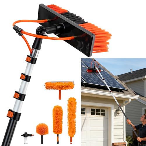18FT Water Fed Pole Window Cleaning System & Solar Panel Cleaning Kit, Professional Window Washing Kit with Extension Pole, 180° Rotating Brush & Soap Dispenser