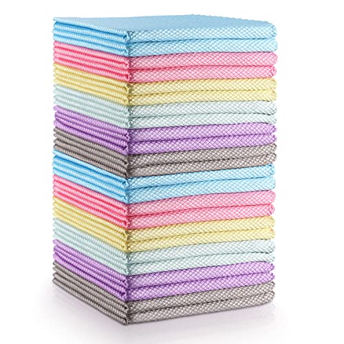 Easy Clean Fish Scale Nanoscale Dish Cloths,Streak Free Miracle Microfiber Cleaning Cloths for Kitchen,Counter,Washing Dish,Window,Mirror,Glass Lint Free Polishing Rag,All-Purpose,Reusable,Pack of 24 - color: 6 Color Assorted 24p